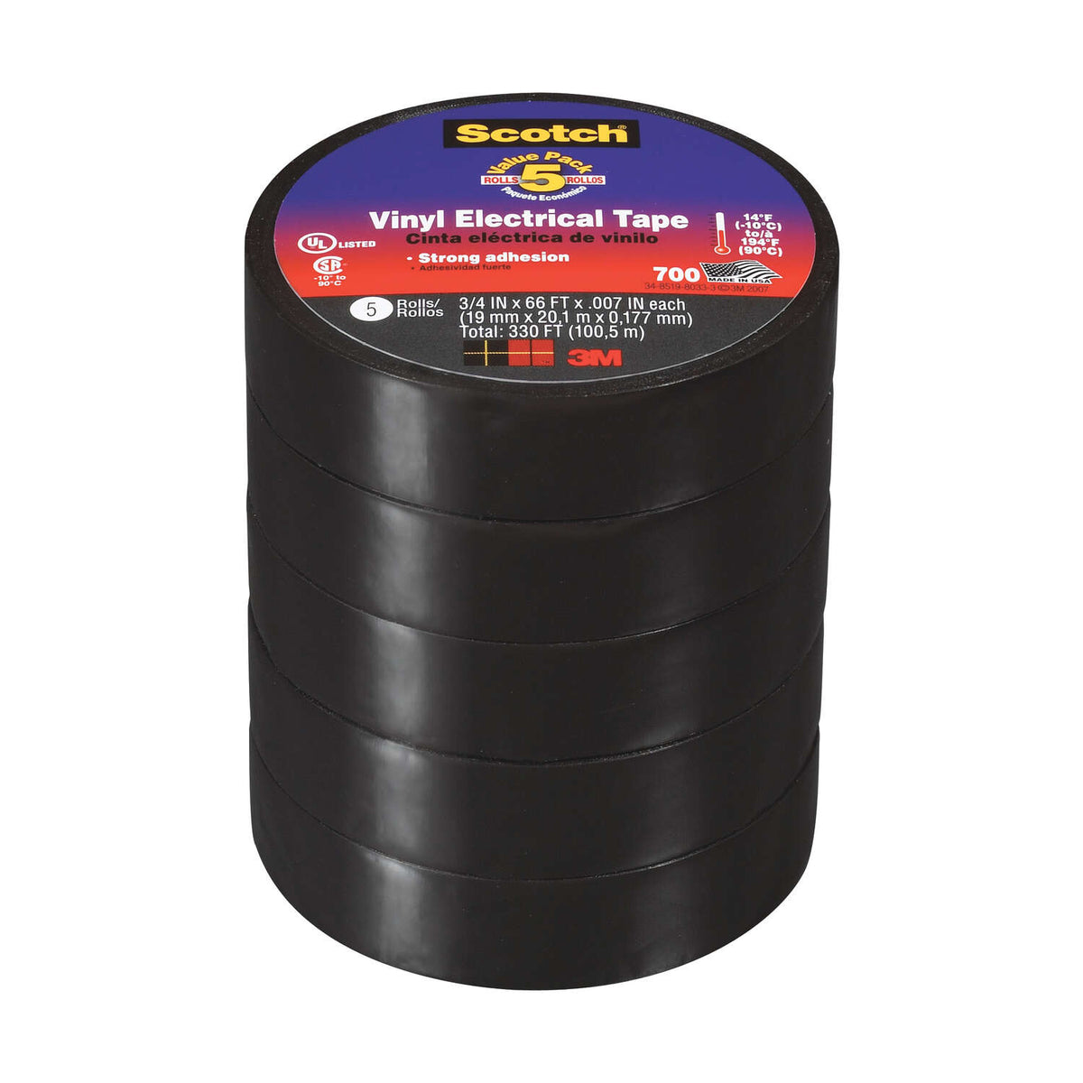 3M Scotch Black Rubber Electrical Tape - 3/4\" Width X 15 Ft. Length Roll