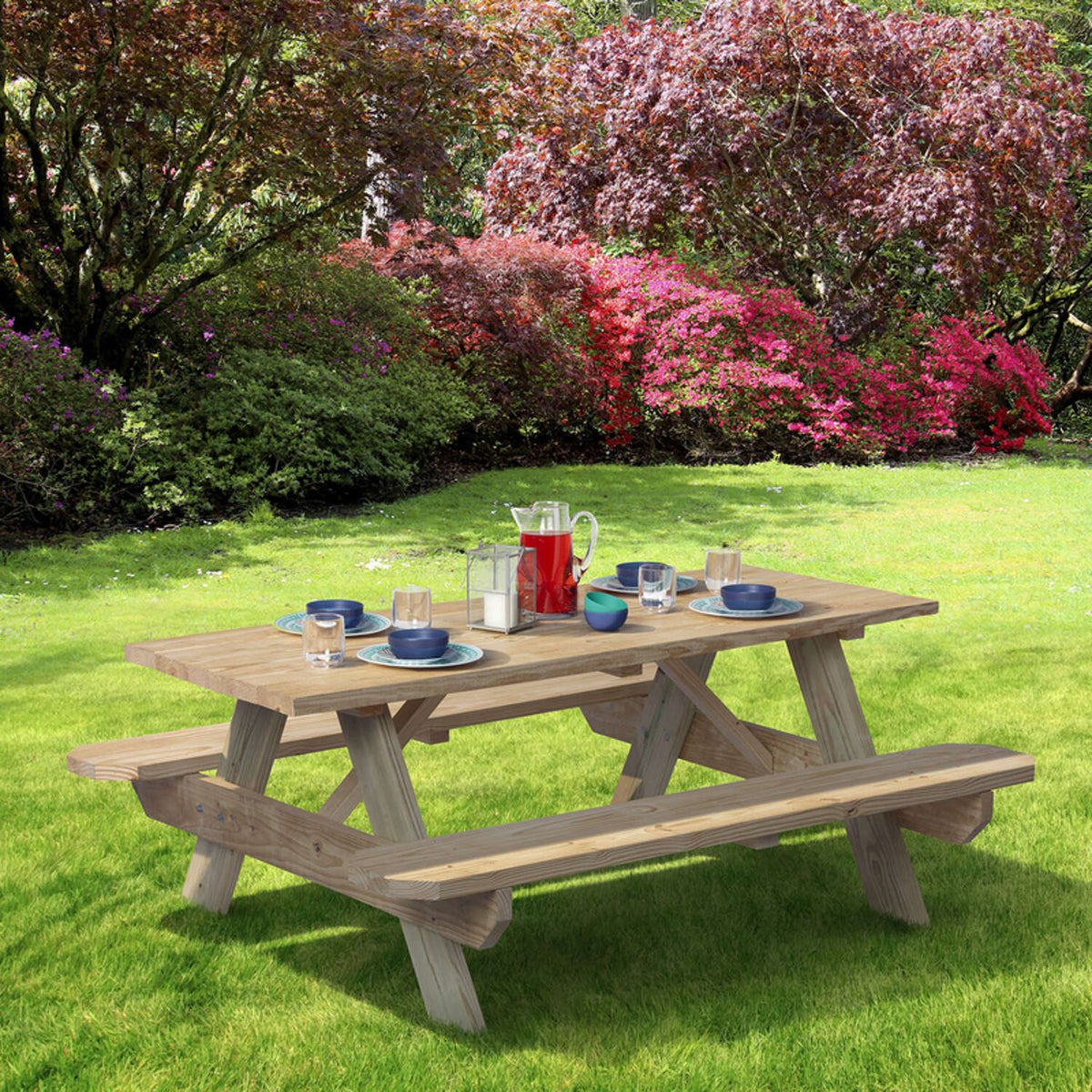 Outdoor Essentials Wood Brown 72 in. Rectangle Picnic Table HiPro