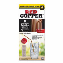 Load image into Gallery viewer, Red Copper Reusable Drinking Straws - 8 Pack