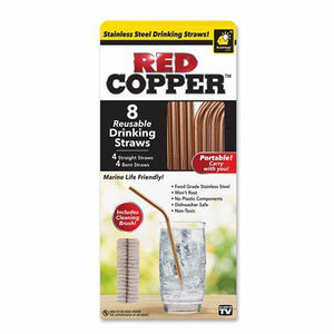 Red Copper Reusable Drinking Straws - 8 Pack