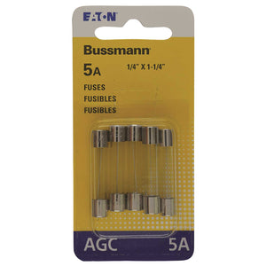 Bussmann 5 amps AGC Glass Tube Fuse 5 pk