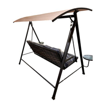 Load image into Gallery viewer, Living Accents 3 person Black Steel Frame Swing with Tables Blue