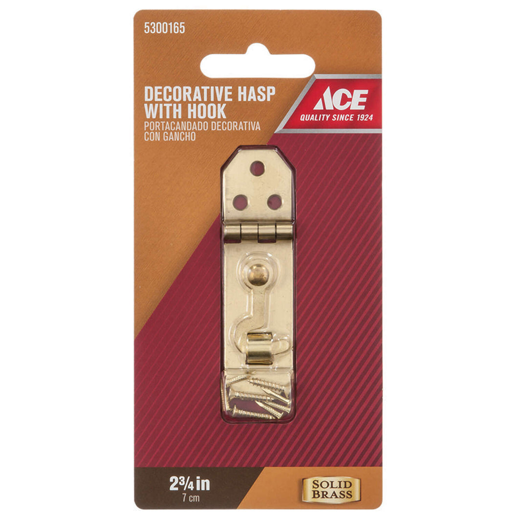 Ace Solid Brass Brass Decorative Hasp w/Hooks 0.8 in. 2.8 in.