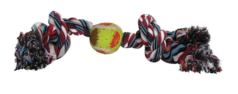 Boss Pet Digger's Multicolored Cotton Rope with Tennis Ball Rope with Tennis Ball Dog Toy Large