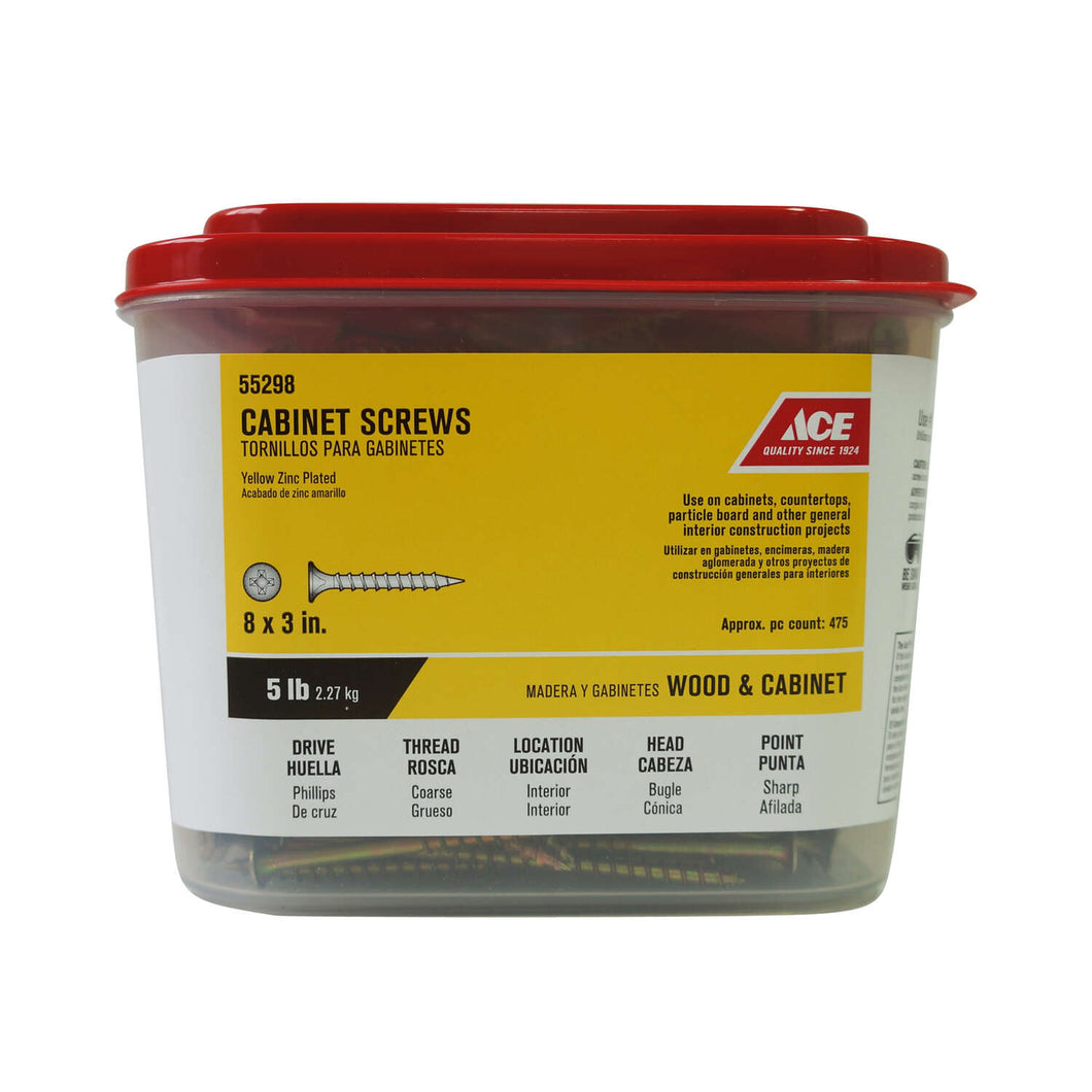 Ace No. 8 X 3 in. L Phillips Yellow Zinc Cabinet Screws 5 lb 475 pk