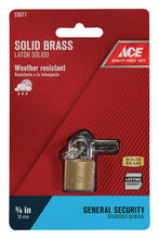 Load image into Gallery viewer, Ace 3/4 in. H X 3/4 in. W X 7/16 in. L Brass Double Locking Padlock