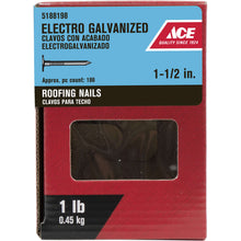 Load image into Gallery viewer, Ace 1-1/2 in. Roofing Electro-Galvanized Steel Nail Large Head 1 lb