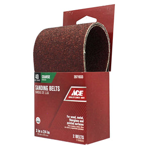 Ace 24 in. L X 3 in. W Aluminum Oxide Sanding Belt 40 Grit Extra Coarse 2 pc