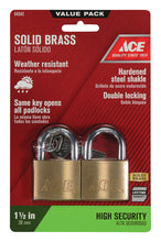 Load image into Gallery viewer, Ace 1-5/16 in. H X 1-1/2 in. W X 17/32 in. L Brass Double Locking Padlock Keyed Alike