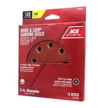 Load image into Gallery viewer, Ace 5 in. Aluminum Oxide Hook and Loop Sanding Disc 120 Grit Fine 15 pk