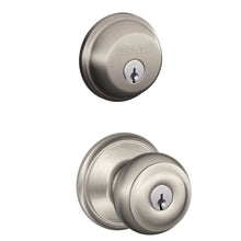 Load image into Gallery viewer, Schlage Georgian Satin Nickel Knob and Single Cylinder Deadbolt 1-3/4 in.