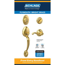 Load image into Gallery viewer, Schlage Plymouth, Flair Bright Brass Entry Handleset 1-3/4 in.