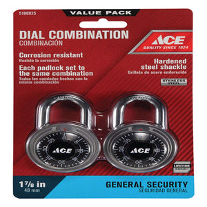 Ace 1-7/8 in. H X 1-7/8 in. W X 3/4 in. L Stainless Steel 3-Digit Combination Padlock