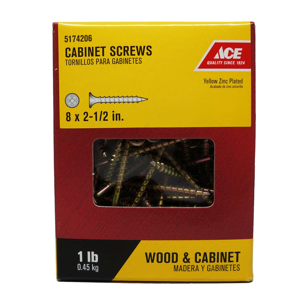 Ace No. 8 X 2-1/2 in. L Phillips Cabinet Screws 1 lb 110 pk