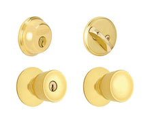 Load image into Gallery viewer, Schlage Bell Bright Brass Knob and Single Cylinder Deadbolt 1-3/4 in.