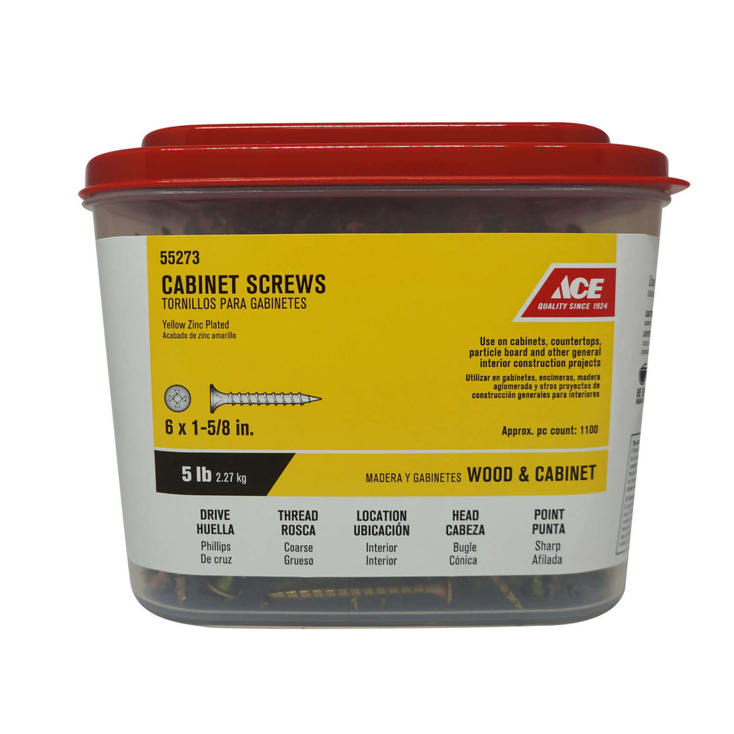 Ace No. 6 X 1-5/8 in. L Phillips Yellow Dichromate Cabinet Screws 5 lb 1100 pk