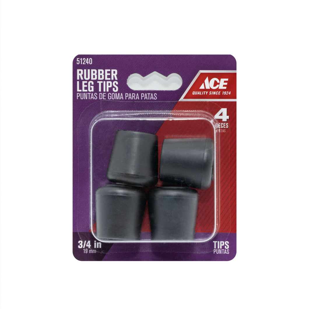 Ace Rubber Leg Tip Black Round 3/4 in. W 4 pk
