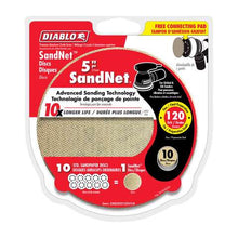 Load image into Gallery viewer, Diablo SandNet 5 in. Aluminum Oxide Hook and Lock Sanding Disc 120 Grit Fine 10 pk