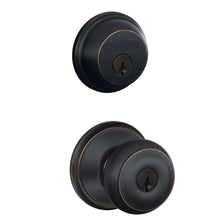 Load image into Gallery viewer, Schlage Georgian Aged Bronze Knob and Single Cylinder Deadbolt 1-3/4 in.