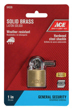 Load image into Gallery viewer, Ace 1 in. H X 1 in. W X 7/16 in. L Brass Single Locking Padlock