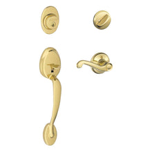 Load image into Gallery viewer, Schlage Plymouth, Flair Bright Brass Entry Handleset 1-3/4 in.