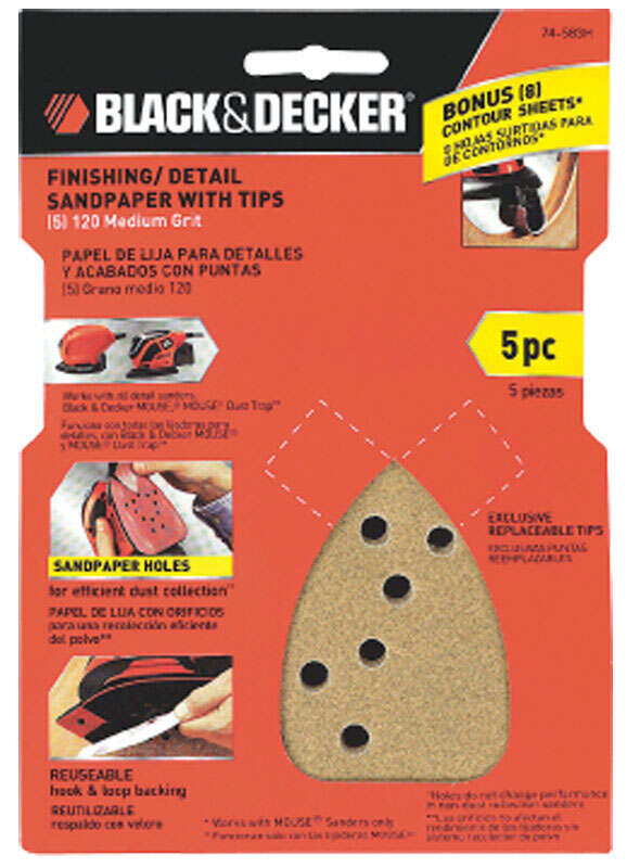 Black+Decker Mega Mouse 6 in. L X 4 in. W 120 Med Grit Aluminum Oxide Sandpaper 5 pk