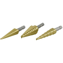 Load image into Gallery viewer, Performance Tool High Speed Steel Step Drill Bit Set Hex Shank 3 pc