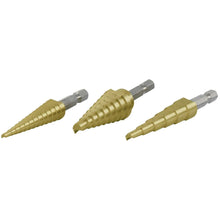 Load image into Gallery viewer, Performance Tool High Speed Steel Step Drill Bit Set 3 pc