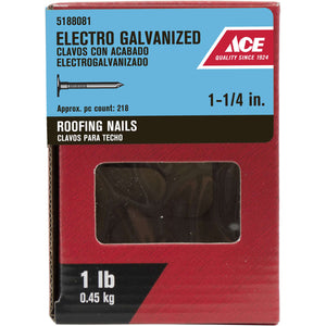 Ace 1-1/4 in. Roofing Electro-Galvanized Steel Nail Large Head 1 lbItem