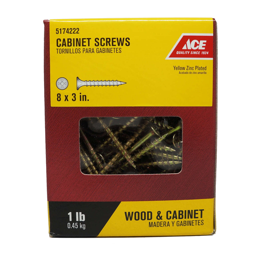 Ace No. 8 X 3 in. L Phillips Cabinet Screws 1 lb 95 pk