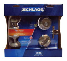 Load image into Gallery viewer, Schlage Georgian Satin Nickel Knob and Single Cylinder Deadbolt 1-3/4 in.