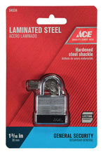 Load image into Gallery viewer, Ace 1-1/16 in. H X 1-3/16 in. W X 11/16 in. L Laminated Steel Pin Tumbler Padlock