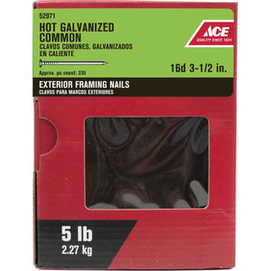 Ace 16D 3-1/2 in. L Common Hot-Dipped Galvanized Steel Nail Smooth Shank Flat 5 lb.