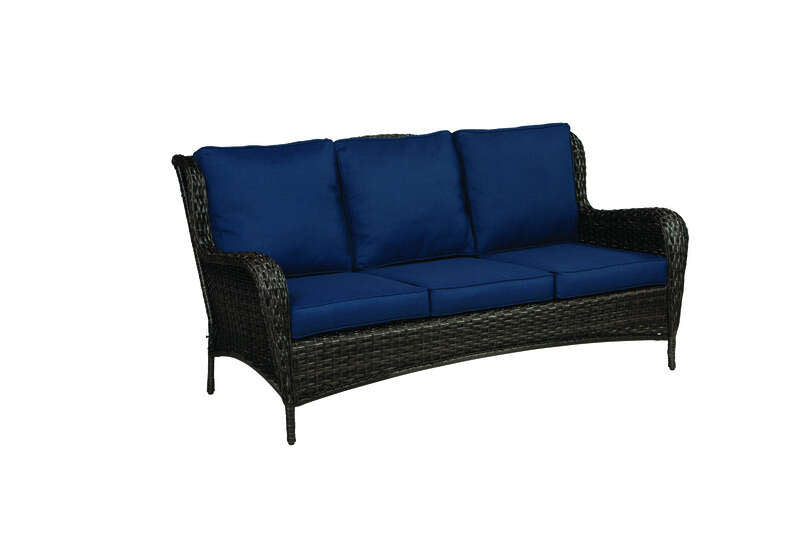 Living Accents Avondale Brown Wicker Frame Sofa Navy Blue