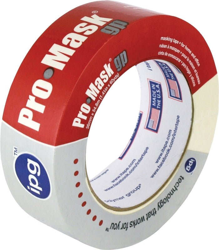 IPG 5102-1.5 General-Purpose Masking Tape, 60 yd L, 1-1/2 in W, 5 mil Thick, Resin/Synthetic Rubber Adhesive, Beige