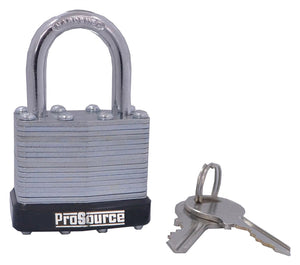 ProSource Laminated Padlock With Bumper, 1-1/2 In, 4 Pins, Hardened Steel Shackle, Galvanized Steel