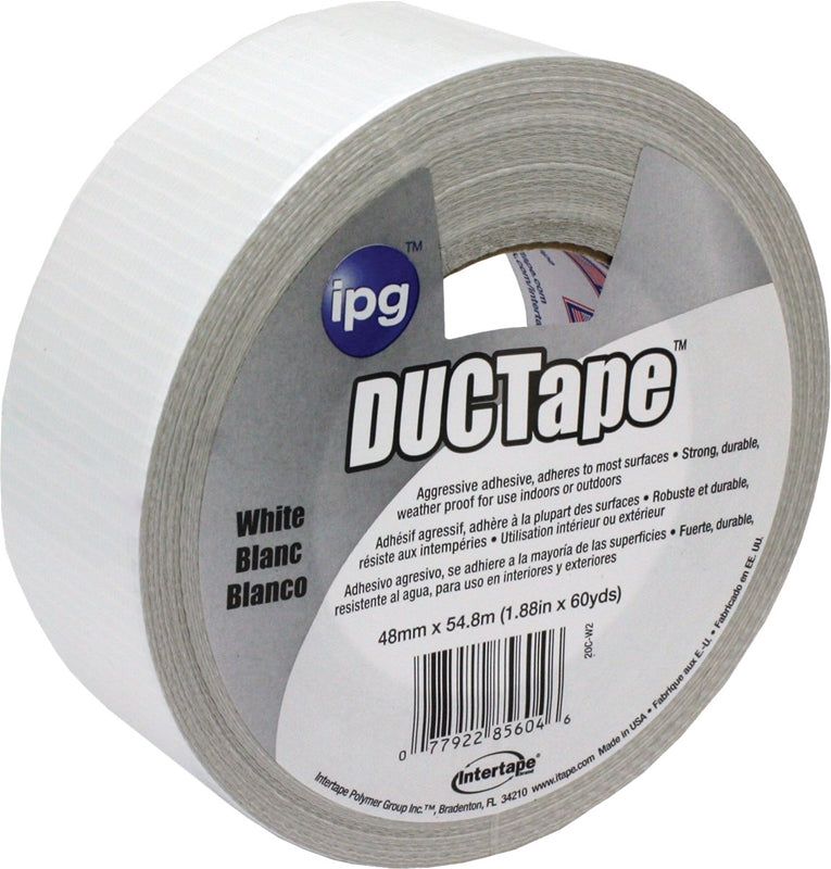 IPG 20C-W2 Utility-Grade Duct Tape, 60 yd L, 1.88 in W, Rubber Adhesive, White