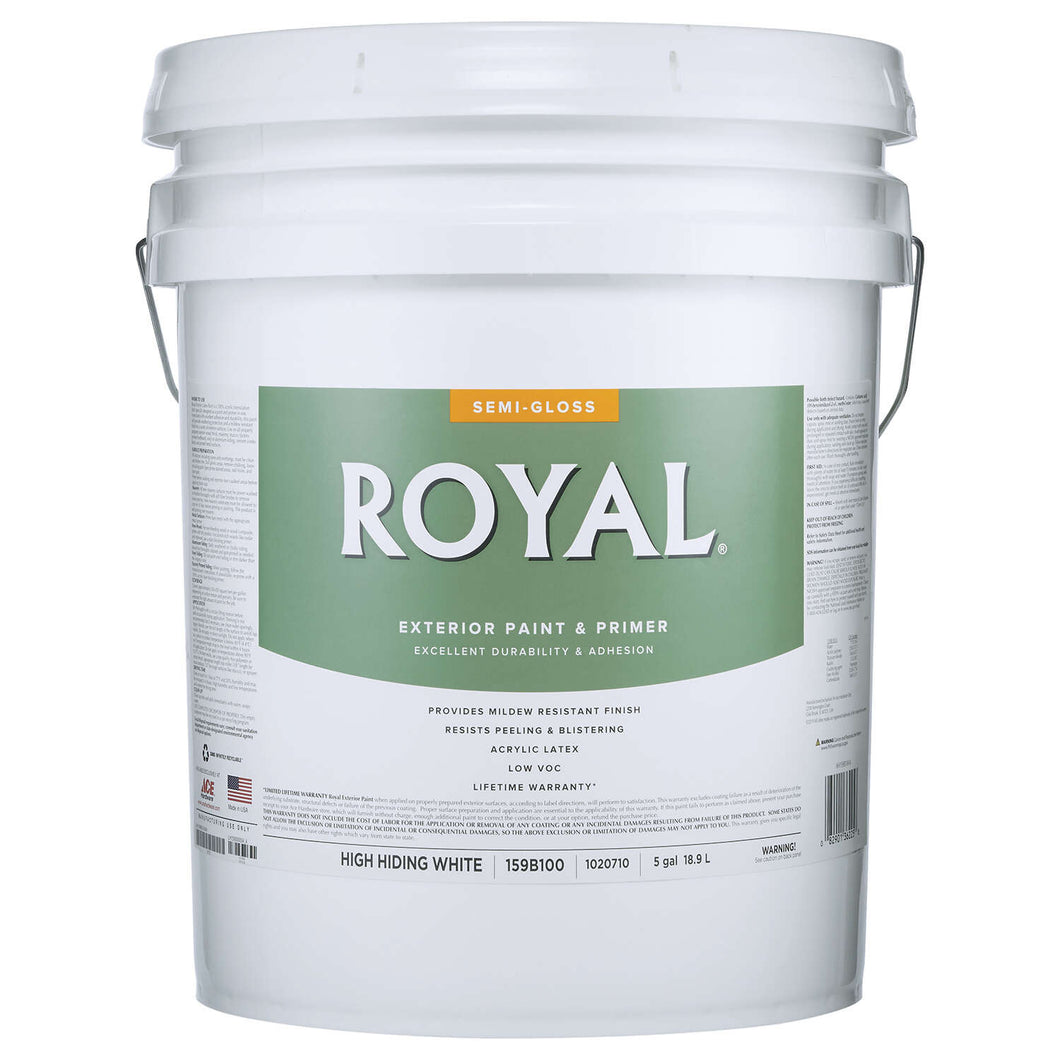 Royal Semi-Gloss High Hiding White Water-Based Paint Exterior 5 gal