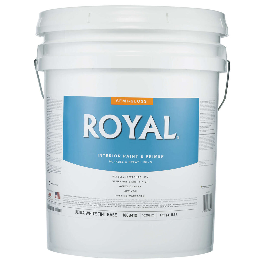 Royal Semi-Gloss Tint Base Ultra White Base Paint Interior 5 gal