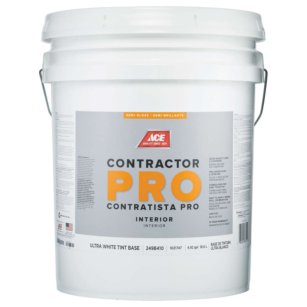 Ace Contractor Pro Semi-Gloss Tint Base Ultra White Base Paint Interior 5 gal