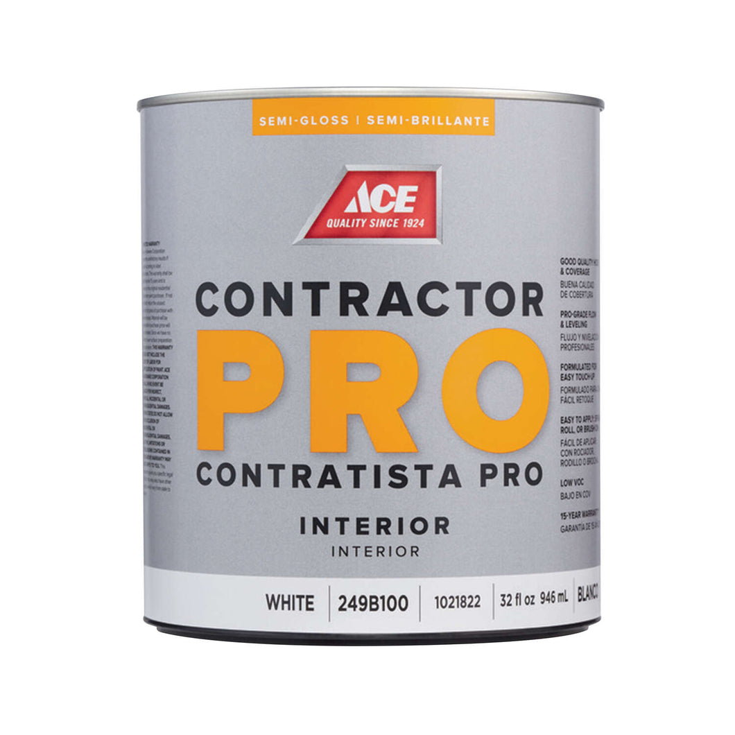 Ace Contractor Pro Semi-Gloss White Water-Based Paint Interior 32 oz