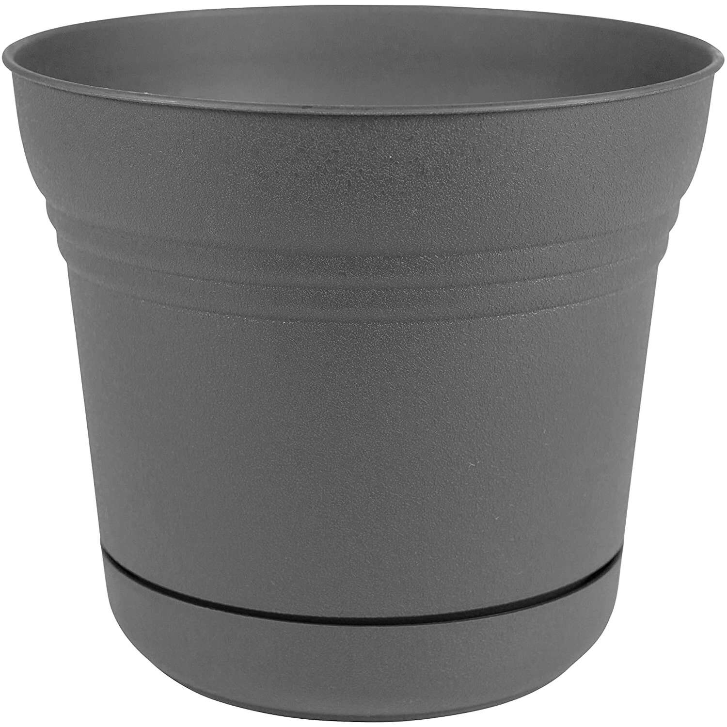 Bloem 12 in. D Polyresin Saturn Planter Charcoal