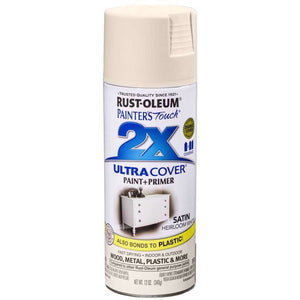 Rust-Oleum Painter's Touch 2X Ultra Cover Satin Heirloom White Paint+Primer Spray Paint 12 oz