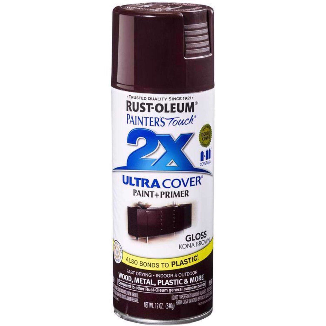 Rust-Oleum Painter's Touch 2X Ultra Cover Gloss Kona Brown Paint+Primer Spray Paint 12 oz