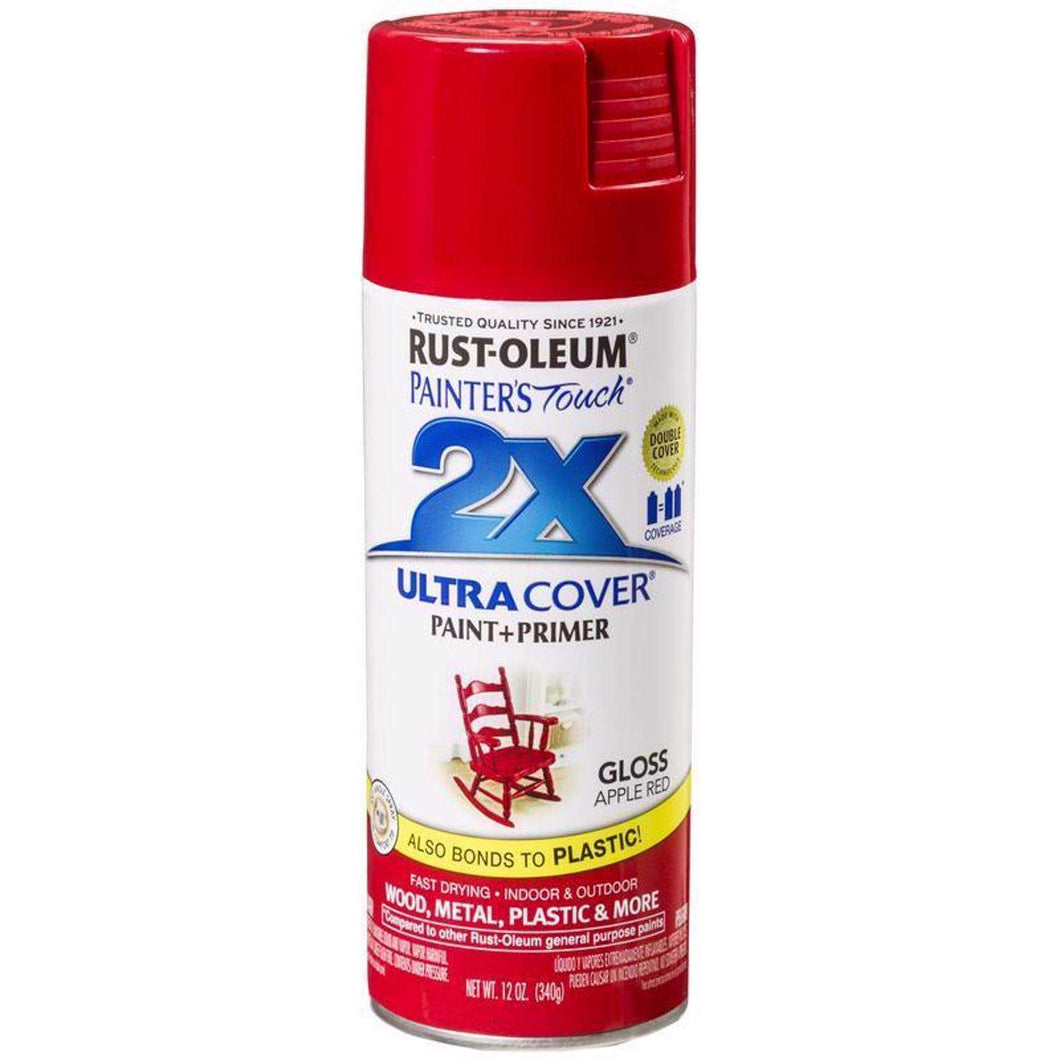 Rust-Oleum Painter's Touch 2X Ultra Cover Gloss Apple Red Paint+Primer Spray Paint 12 oz