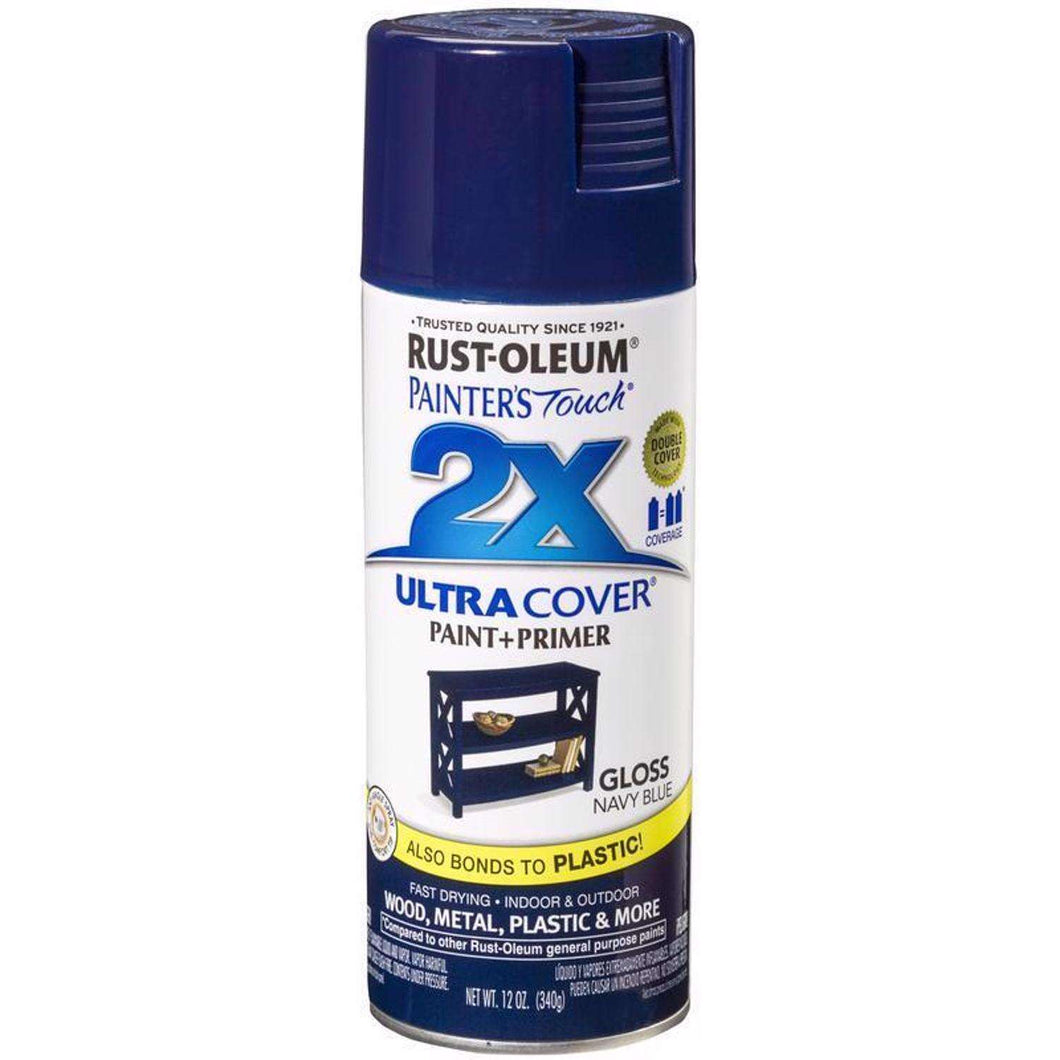 Rust-Oleum Painter's Touch 2X Ultra Cover Gloss Navy Blue Paint+Primer Spray Paint 12 oz