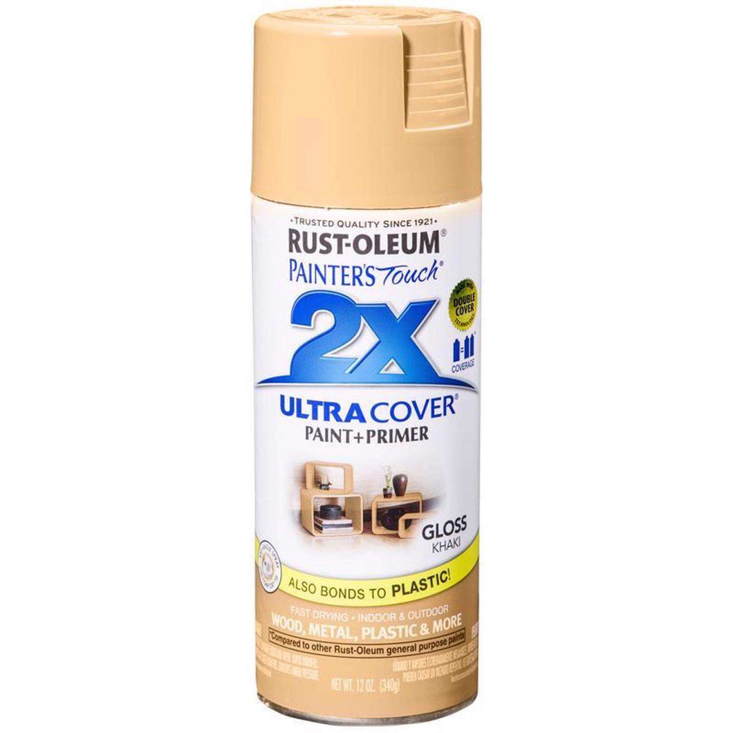 Rust-Oleum Painter's Touch 2X Ultra Cover Gloss Khaki Paint+Primer Spray Paint 12 oz