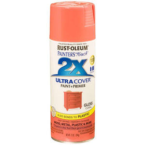 Rust-Oleum Painter's Touch 2X Ultra Cover Gloss Coral Paint+Primer Spray Paint 12 oz