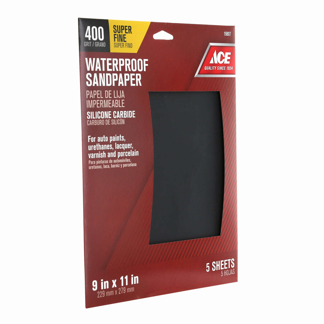 Ace 11 in. L X 9 in. W 400 Grit Silicon Carbide Waterproof Sandpaper 5 pk