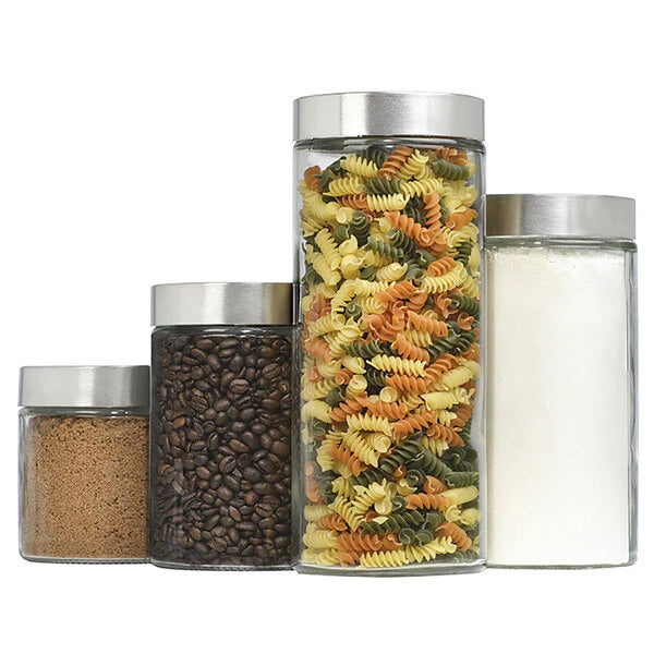 Anchor Hocking Callista 4 Piece Glass Canister Set with Stainless Stee Hi Pro Ace Supercentre